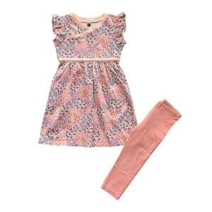 Tea Collection USA Floral Wrap Neck Dress + Leggings Set Size 5